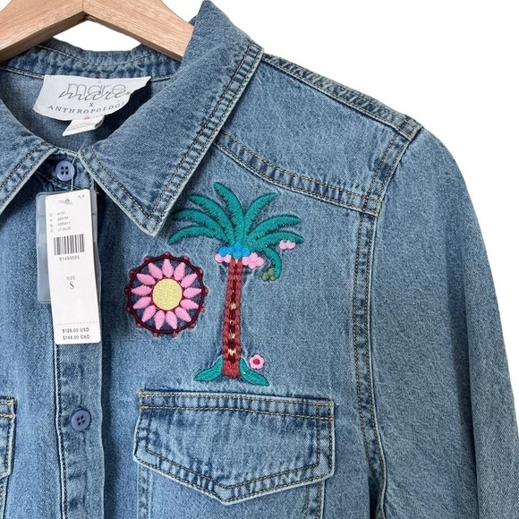 New Women’s Anthropologie Tops Cecily Embroidered Buttondown Size S - Picture 3 of 12